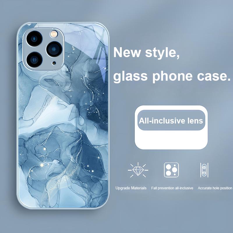 Akvarel Natte Tåge Sort til Iphone 14 13 12 11 Pro Max X XS XR 7 8 Plus 2020 SE Sort Metalbelagt Hærdet Glas Telefon Cover