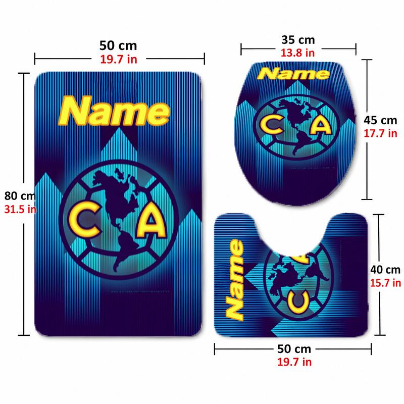 Club America (5) Custom name Flannel Toilet 3 Piece Set Soft Bathroom Rug Toilet Seat Cover for Bathroom Home Decor