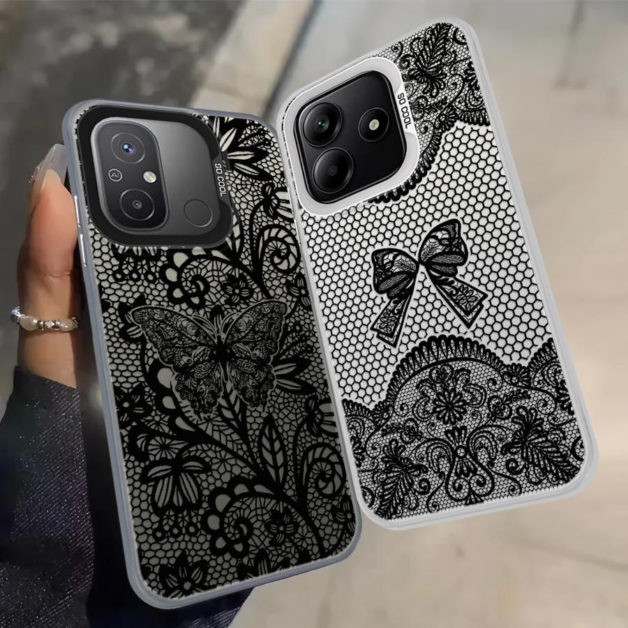 Design Sense Schwarze Spitze Hülle für Xiaomi Redmi Note 9 10 K60 12C A5 10C 13C 9C 9T 14C A1 A2 Plus Rückseite Handyhülle