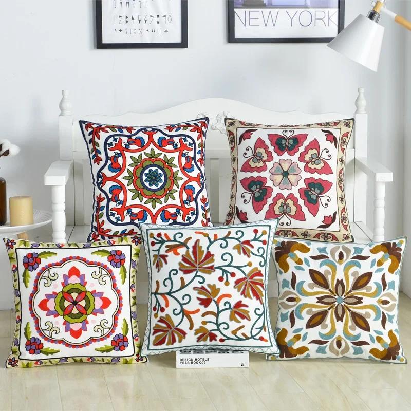 Cotton Ethnic Style Embroidery Pillow Case Car Pillow Cover Sofa Large Cushion Cover 45x45cm Luxury Pillow Case