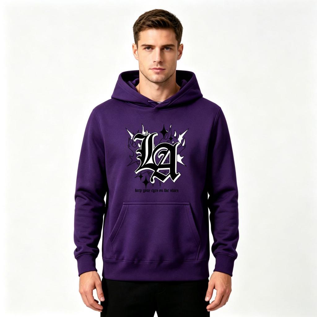 Erkek Kazak Kapüşonlu Sweatshirt, Günlük Giyim İçin Rahat LA Yıldız Alev Grafik Baskılı Uzun Kollu Kapüşonlu Sweatshirt