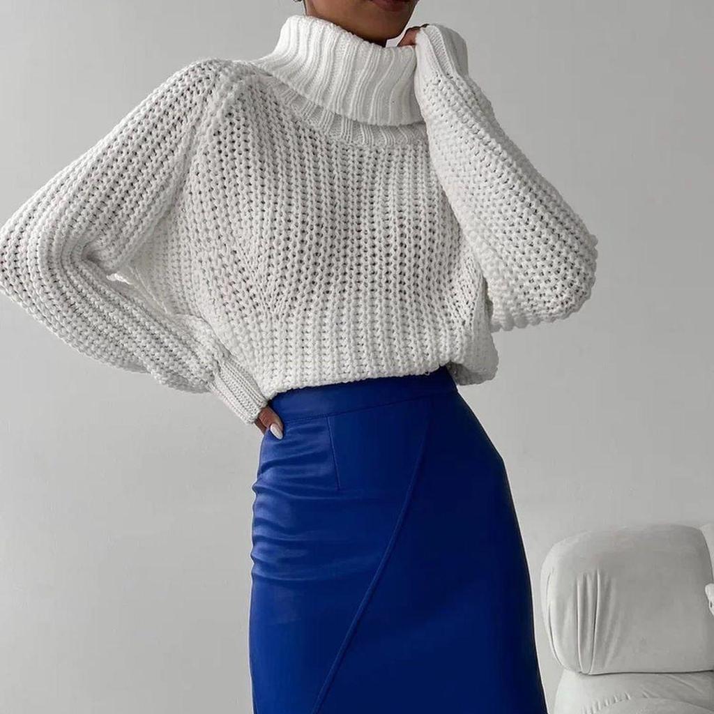 Autumn Winter Vintage Loose Long Sleeve Top Solid Color Pullover Knitwear Stand Collar Sweater