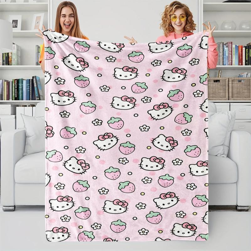 Hello Kitty Flannel Blankets - Soft Cartoon Throw for Couch Bed, All-Season Plush for Kids Adults