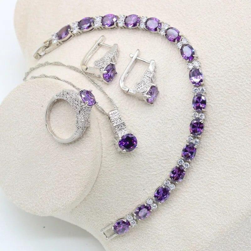 

Геометрический Белый Циркон Серебро 925 Свадебный Комплект Ювелирных Изделий для Женщин Браслет-Обруч Серьги Ожерелье Кулон Кольцо Подарочная Коробка 8