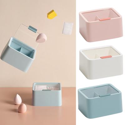 Caja de Almacenamiento de Algodón Cubierta con Cinta Transparente, Caja de Almacenamiento para Lápiz Labial y Esponjas de Belleza, Caja de Almacenamiento de Bastoncillos de Algodón de Escritorio de Doble Capa