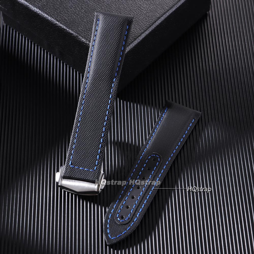 For Omega Sailcloth Nylon Watch Band 20mm 22mm Waterproof Sailcloth Strap Black Blue Men Sport Bracelet Folding Buckle Wristband