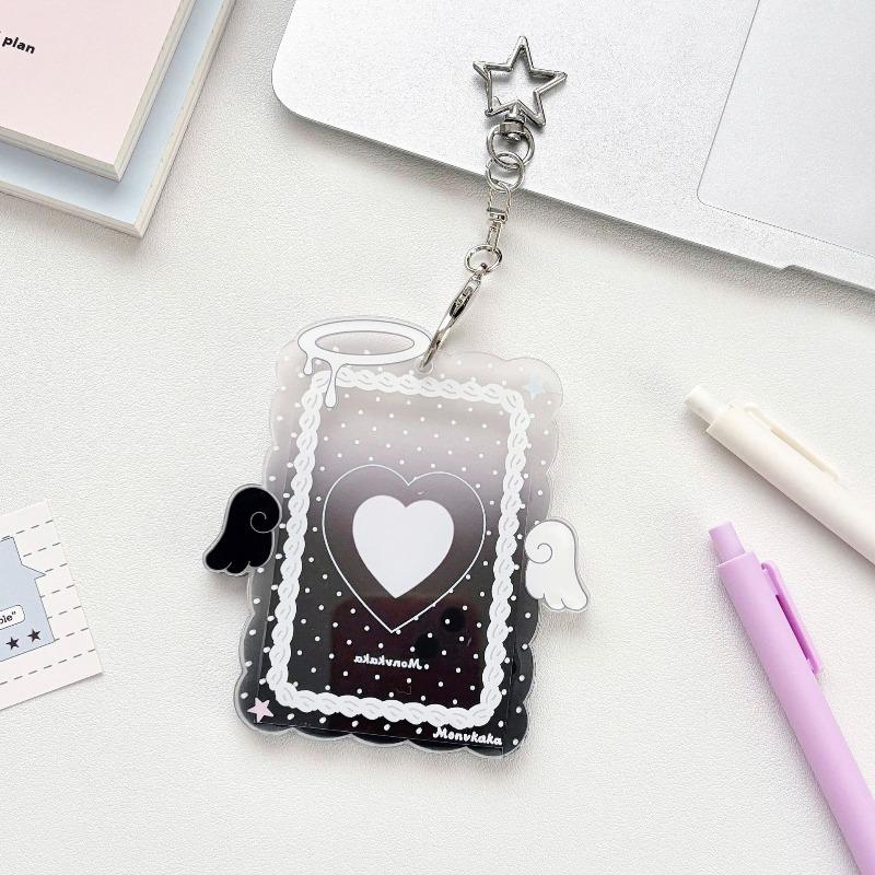 Cream Angel Wings Small Card Holder Acrylic Hard Card Holder Angel Small Card ID Card Film Card Holder
