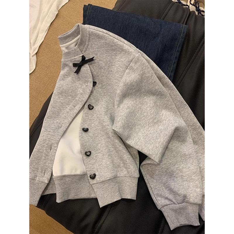 Wind Round Neck Long-sleeved Sweater Women's Thin Loose Button Short Cardigan Top