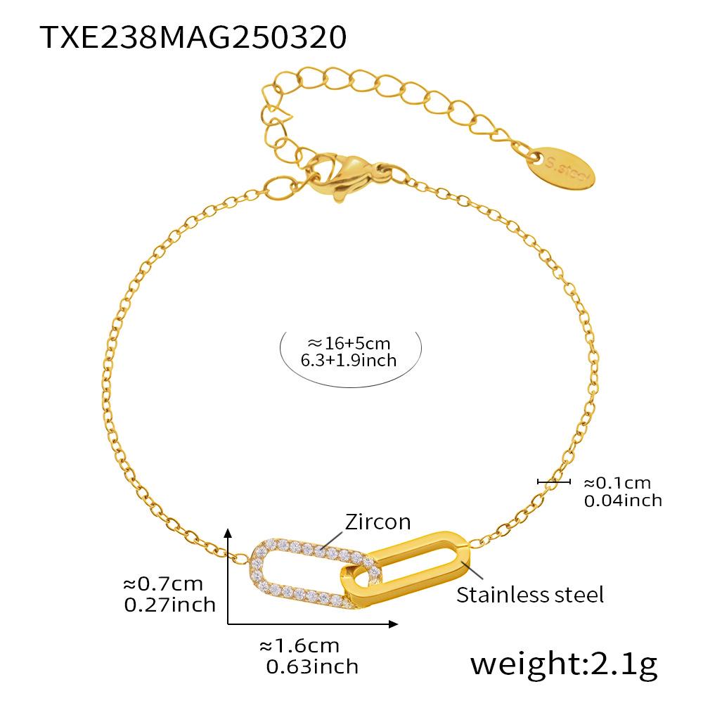 Qiong Yao Minimalist Zircon Stainless Steel Double Ring Necklace Bracelet Set - No Fading.