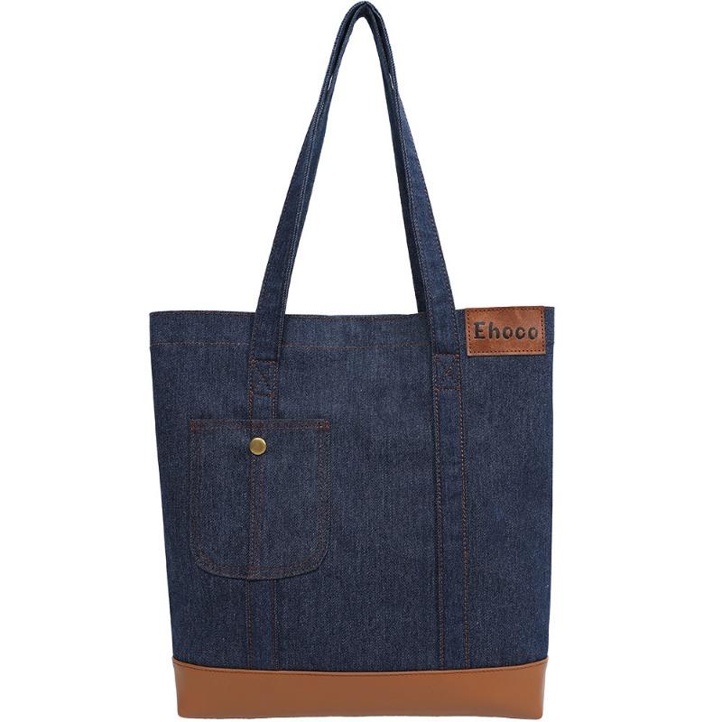 Bolsa de Ombro Jeans Bolsa de Estudante Universitária Bolsa Tote Bolsa Feminina Bolsa de Lona de Grande Capacidade