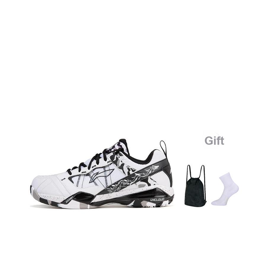 Li-Ning Tênis de Badminton Profissional com Absorção de Choque, Resistente ao Desgaste, Suporte de Rebote, Cano Baixo, Unissex, Branco Preto AYAR015-1