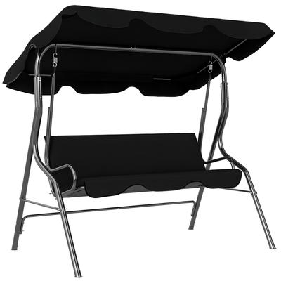 Garden Swing Seat 3-Seater Waterproofed Roof Adjustable Tilt Cushions Seat Backrest Black