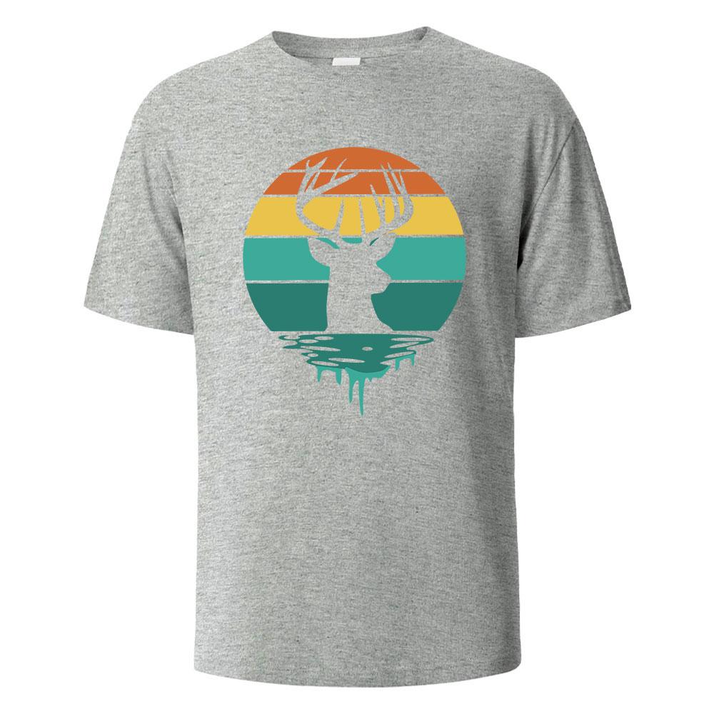 Deer Antlers Basic Printed Tshirts For Men 100 Cotton Summer Breathable Comfortable Tops ShortSleeved Oneck Men Clothing