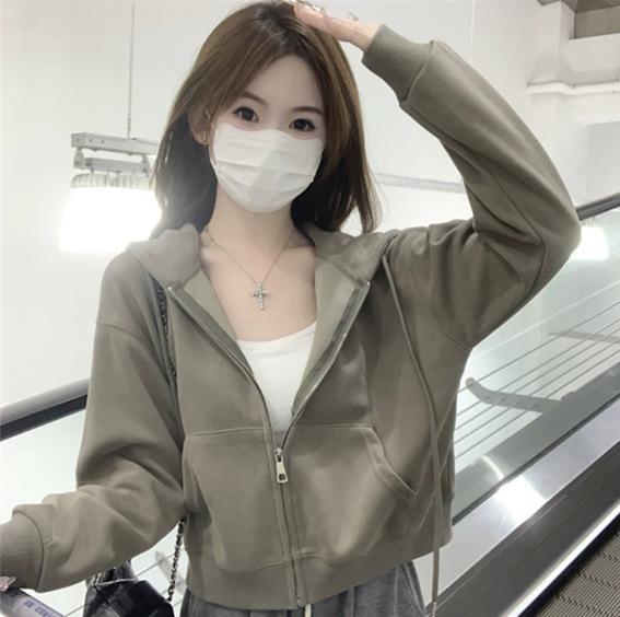 Women's Navy Blue Sporty Zipper Sweatshirt - American Style, Early Autumn 2025