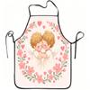 1pc Twin Angels Floral Heart Print Apron, Durable and Easy To Clean, Adjustable Waistband, Polyester Material, for Kitchen Cooking, Gardening, Orchard