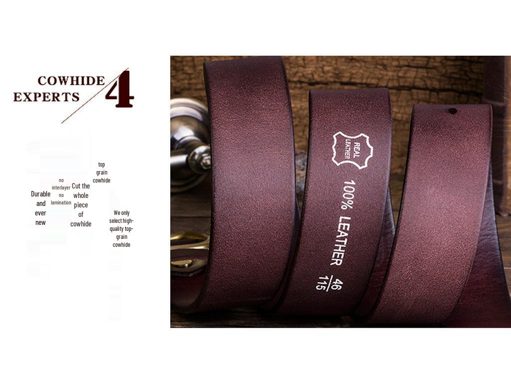 Men's Genuine Leather Pin Buckle Belt - Casual Pure Copper Cowhide Waist Accessory