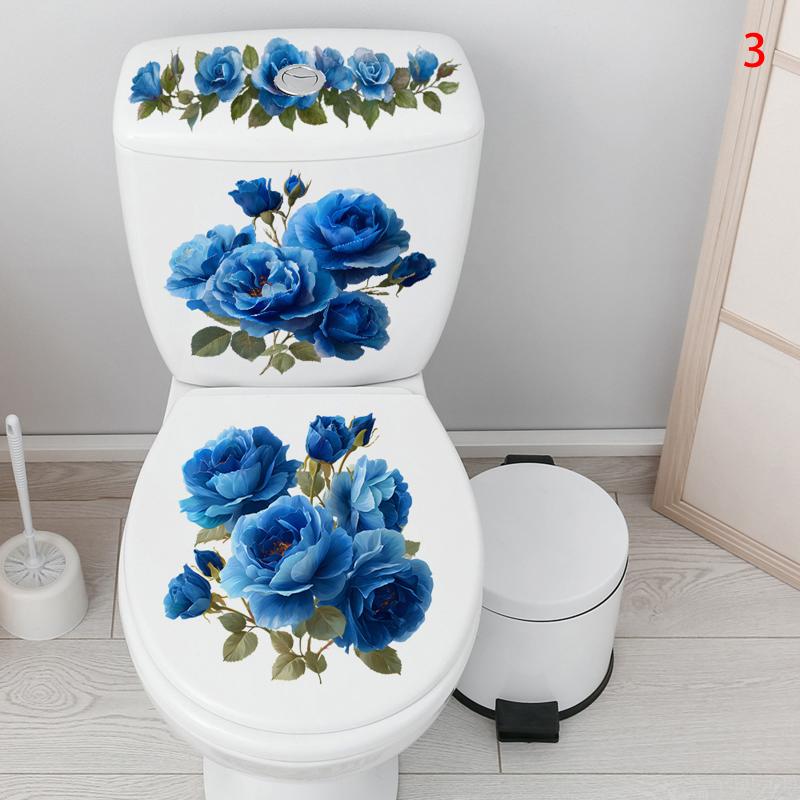 Toilet Sticker Flower Butterfly Sticker Bathroom Self-Adhesive Painting Waterproof Sticker Toilet Cover Bathroom Wall Sticker