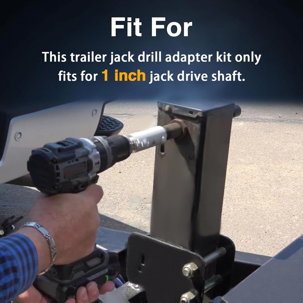 Upgraded Stainless Steel Trailer Jack Electric Drill Adapter With A 1/2 In Socket Adapter Bit Compatible With 1 Inch Jack Drive Shaft