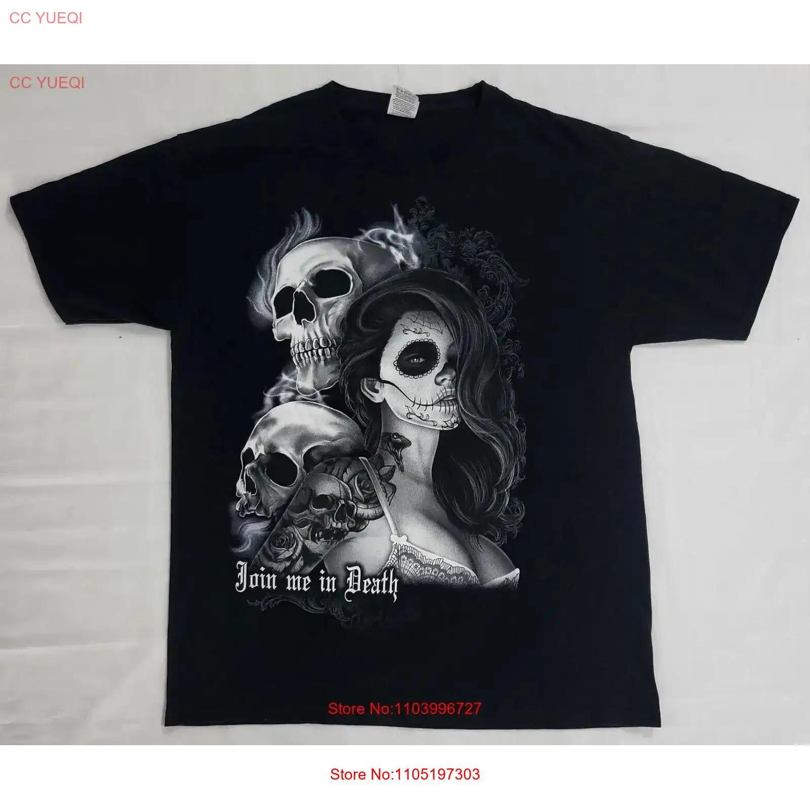 

Join Me In Death T Shirt Black Large FOTL HD Cotton Day Of Dead Girl vintage Washed Soft Unisex designer clothes Slightly 5XL різнокольоровий