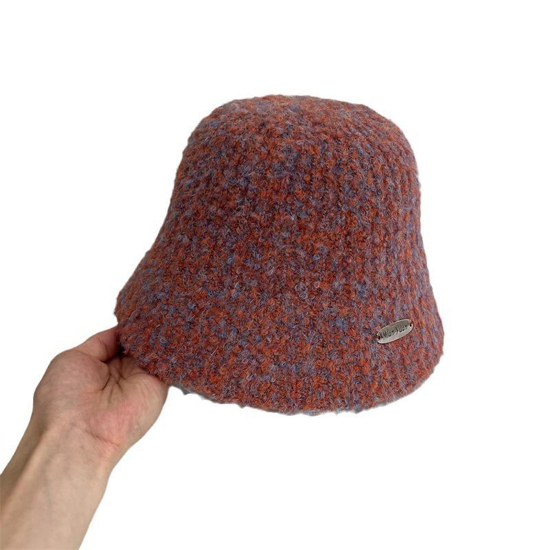 Autumn and winter show small face knitted fisherman hat children versatile big head circumference bucket hat plain basin hat tide