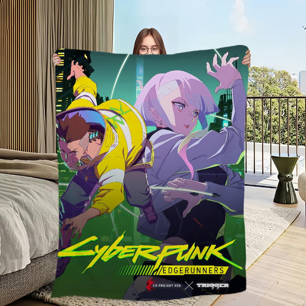 cartoon Flannel warm comfort C-Cyberpunk soft plush blanket for sofa living E-Edgerunners room office anime bedroom travel gift
