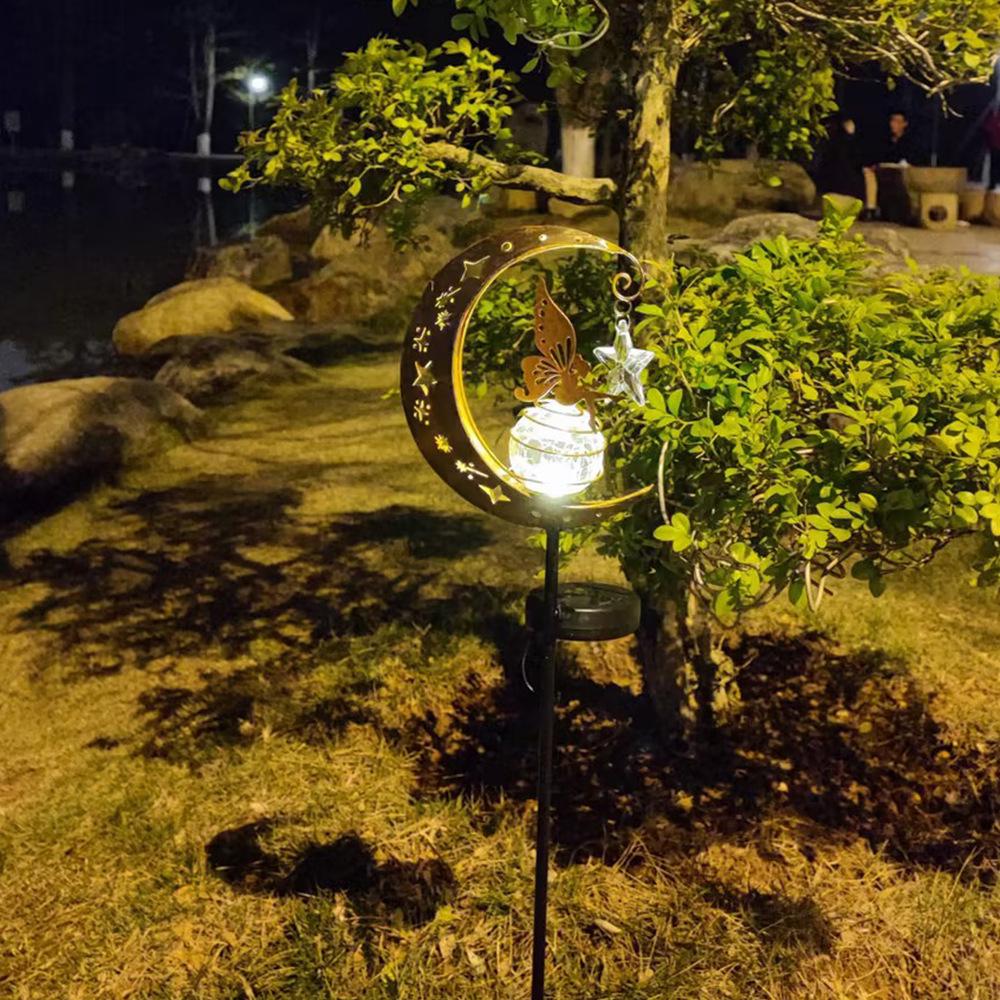 Solar Moon Stake Light: Outdoor Garden, Courtyard & Camping Decorative Iron Lantern
