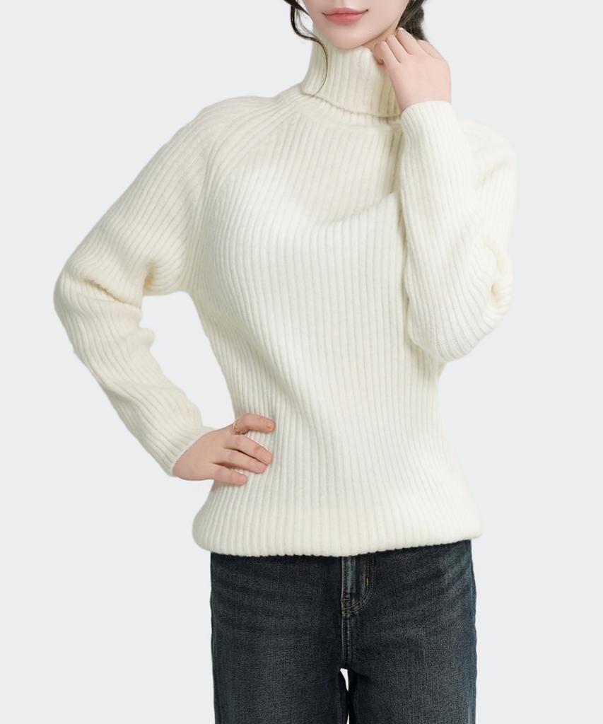 Keulleiseu Olivia Ribbed Turtleneck Knit_Cream White
