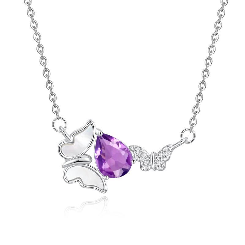 Natural Stone Fritillary Butterfly Pendant S925 Sterling Silver Necklace Crystal Stone Clavicle Chain Daily Jewelry Gifts 925 silver