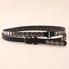 Rivet Punk Belt, Retro Genuine Leather Ladies' Extended Double-loop Thin Waist Belt, Belt Corset