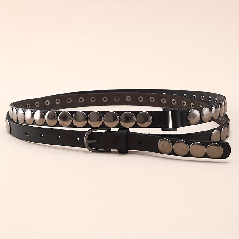 Rivet Punk Belt, Retro Genuine Leather Ladies' Extended Double-loop Thin Waist Belt, Belt Corset