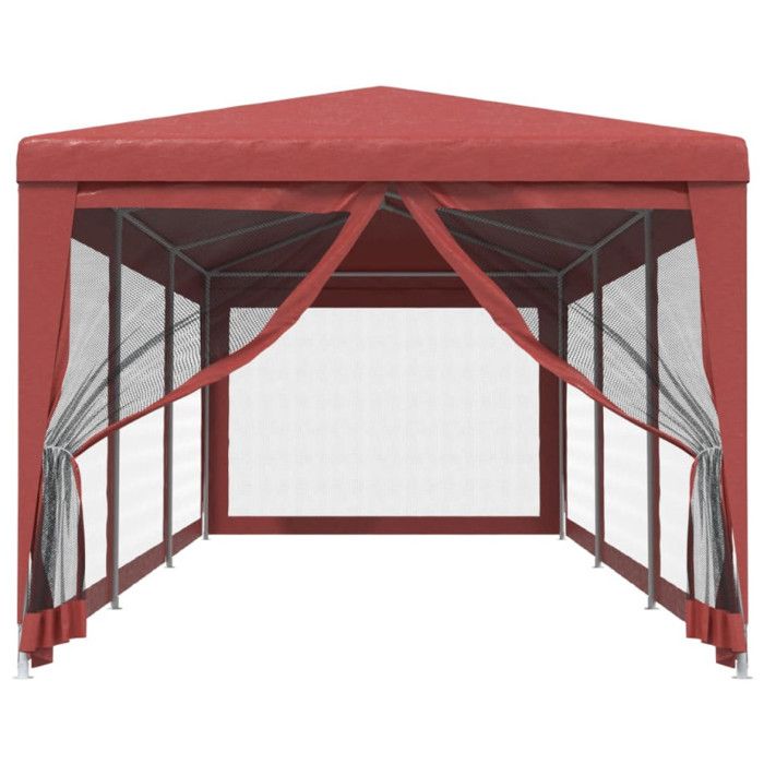 319245 vidaXL Party Tent with 8 Mesh Sidewalls Red 3x9m HDPE