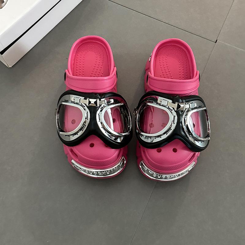 [BRSO] Paris Hole Shoes Summer Punk Style Heightened Thick-soled Metal Rivets Fashion Slippers Bag Head Sandals