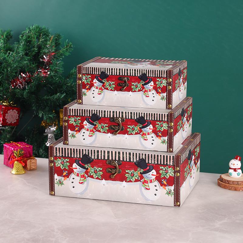 Christmas Wood Leather Storage Box With Lid For Home Organization And Holiday Decor