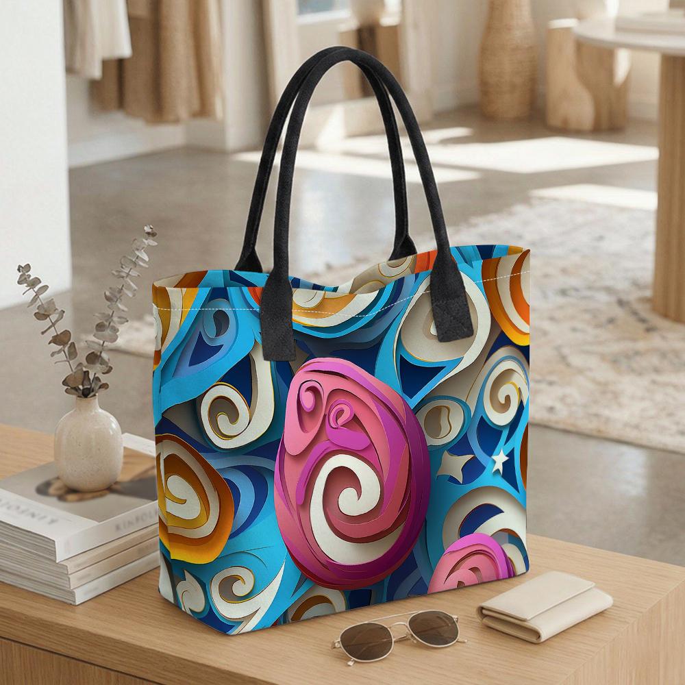 Colorful Swirl Printed Tote Bag Casual Large Capacity Fashion Shoulder Bag for Daily Use
