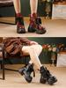 Johnature Genuine Leather Thick Soled High-heeled Boots Retro Lace-up Women's Short Platform Boots