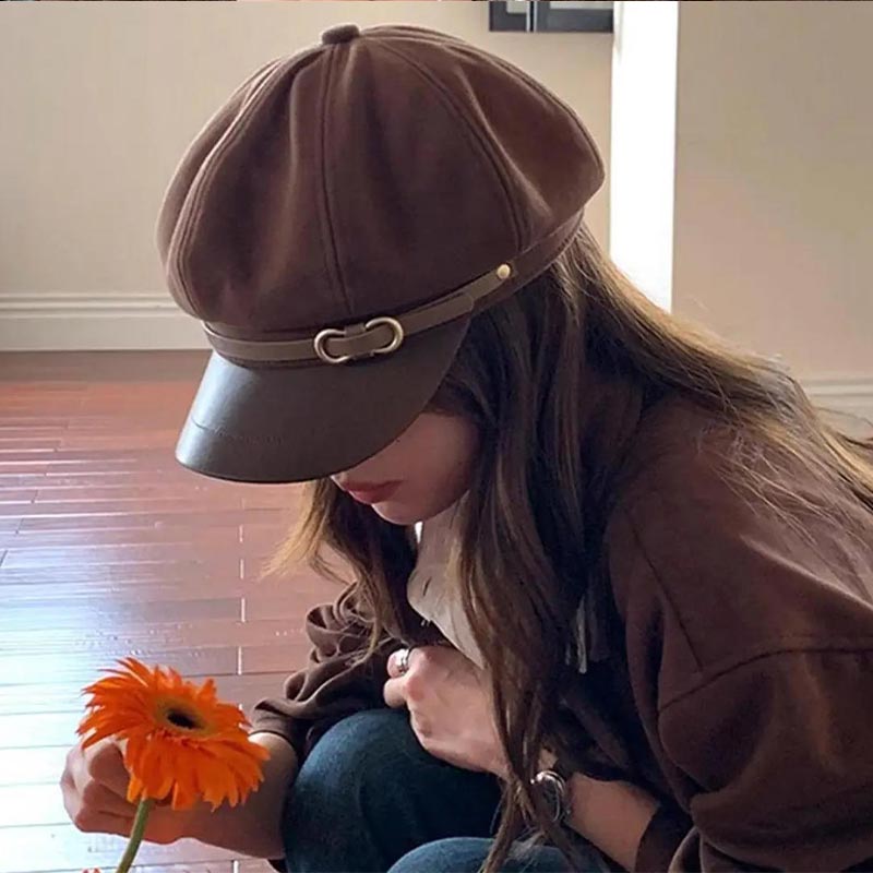 Retro British Style Beret For Women Versatile Octagonal Newsboy Cap For Big Head Circumference Spring Autumn Hat Women's Hat