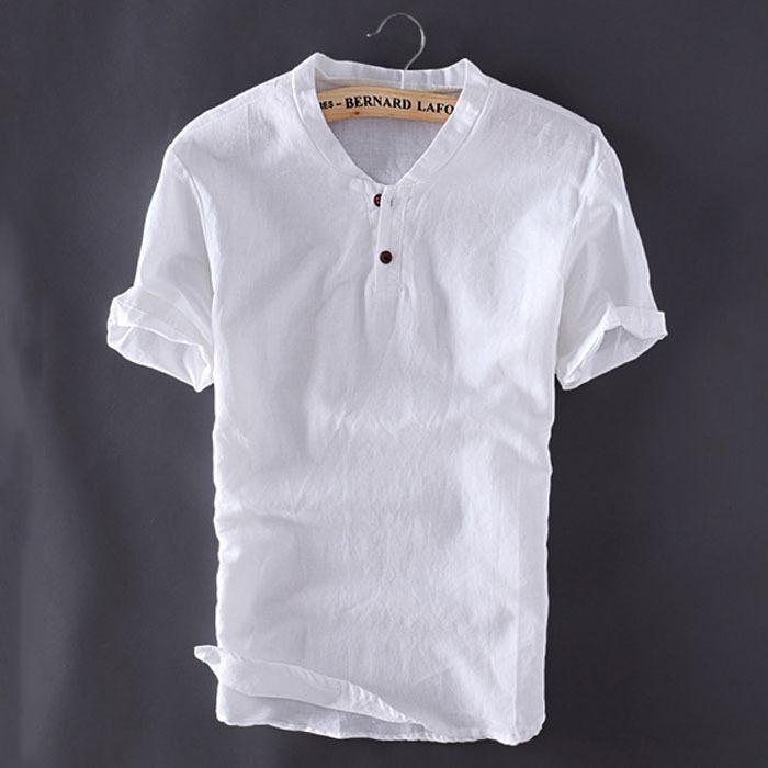 Premium Quality Usa Men's Pullover Linen Short Sleeves Shirts In Solid Cotton Fabric