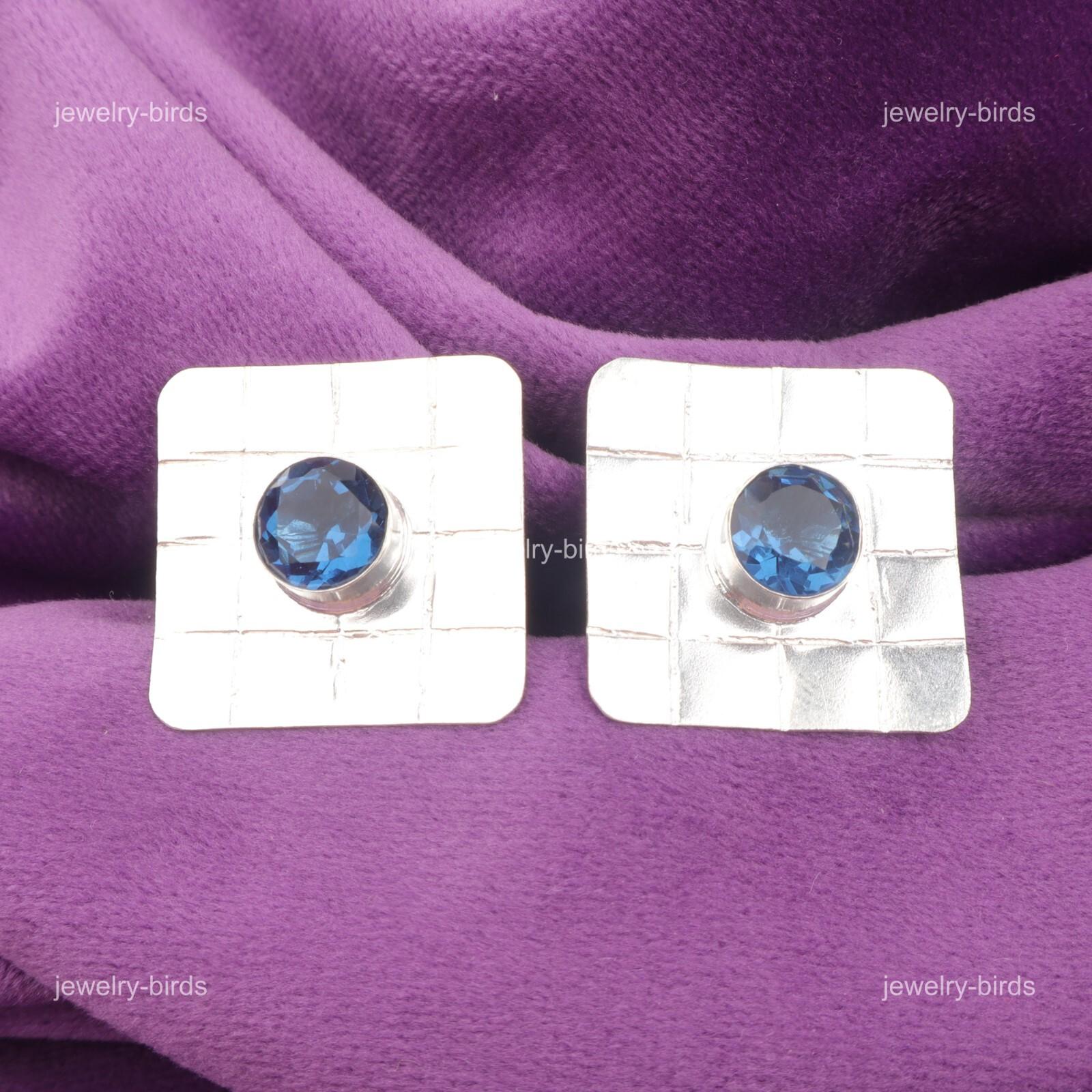 

Натуральный лондонский голубой топаз Подарок сестрам Новые серьги-пусеты Ювелирные изделия Серебро 925 пробы EE-146-17