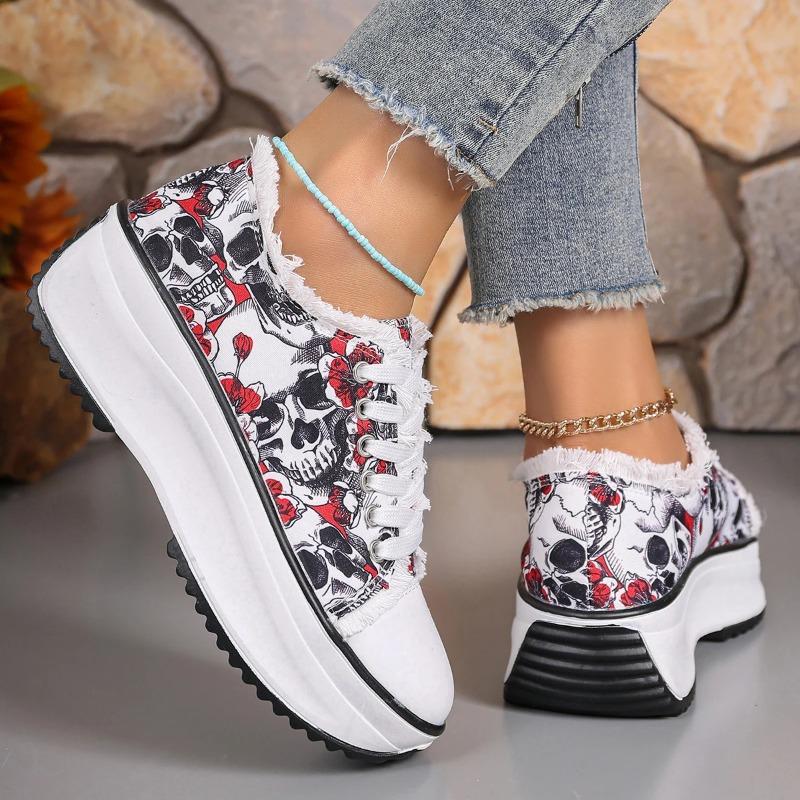 Klobige Plateau-Print-Sneaker für Damen 2025 Herbst Schnürschuhe Vulkanisierte Schuhe Frau Rutschfeste Dicke Sohle Sportschuhe Übergröße