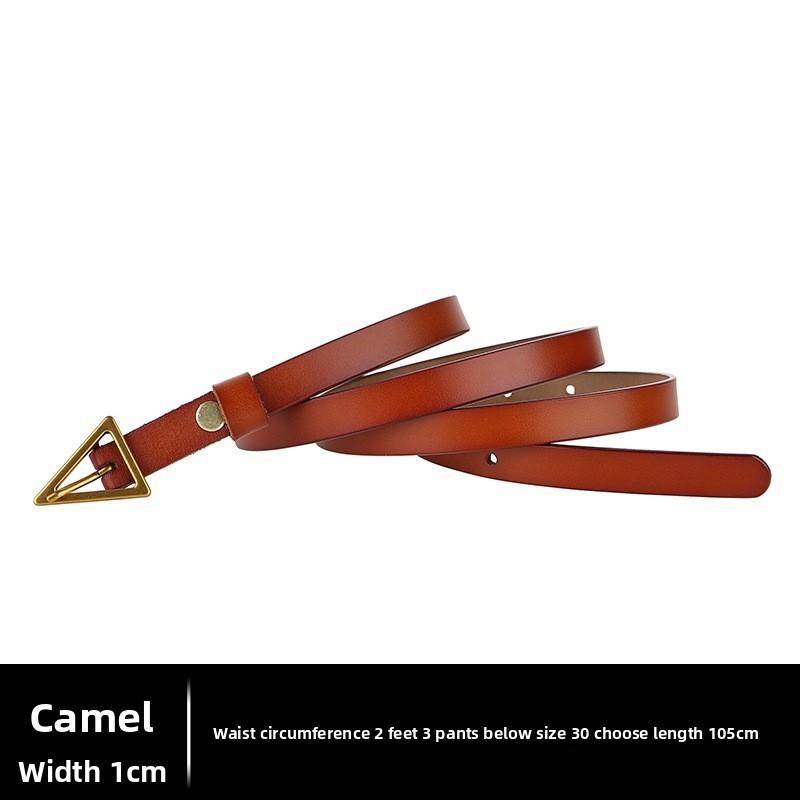 Leather Slim Belt With Alloy Buckle For Party And Daily Fashion