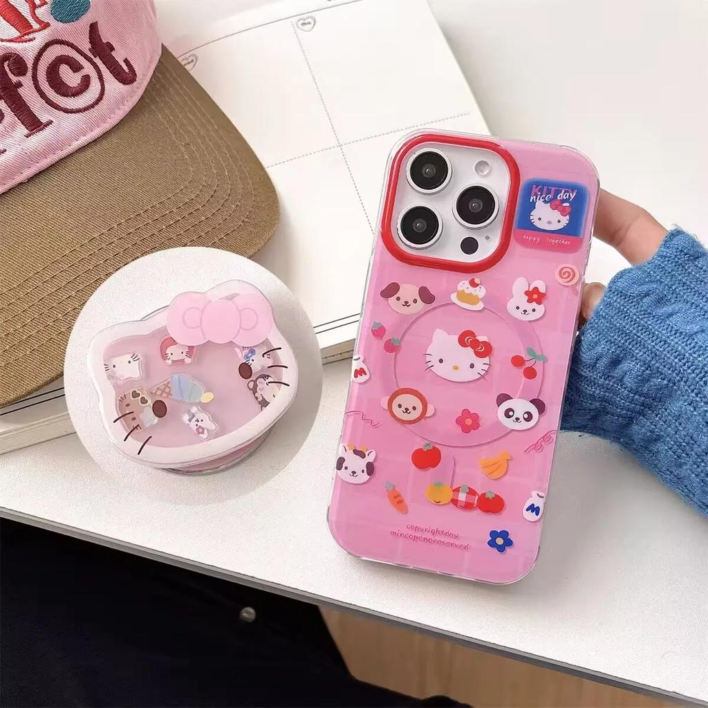 Magsafe Magnetic Charging Hello Kitty Shakeable Holder Cover For Iphone 17 Pro Max 17 Air 16 15 14 12 13 11 Pro Max 13 Mini Case