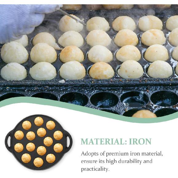 Hemoton Cast Iron Takoyaki Pan, Nonstick Grill Pan, 15 Holes Octopus Ball Meat Ball Griddle, Snail (Black)