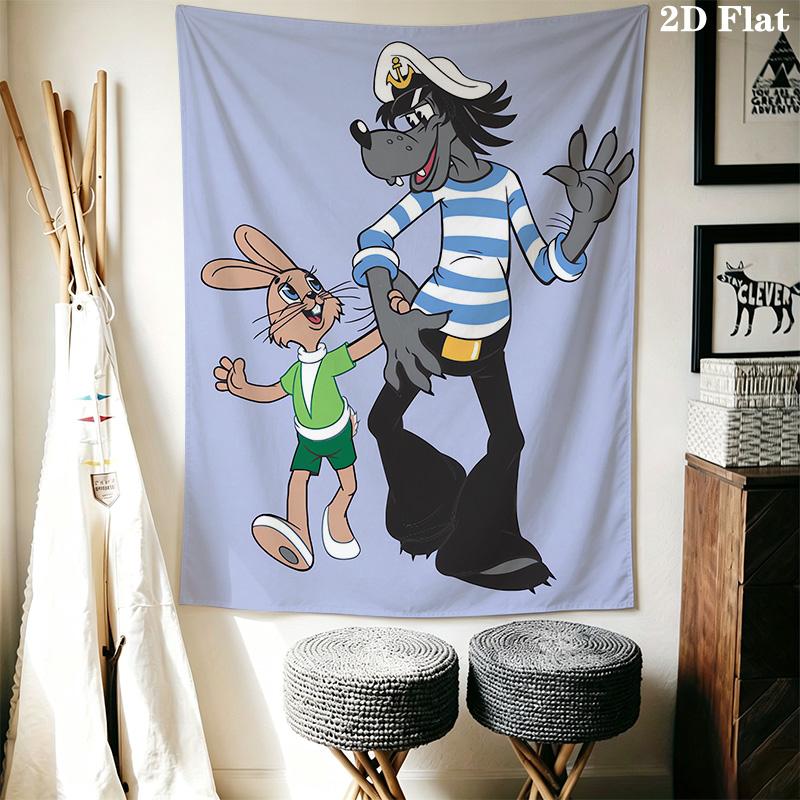 Rabbit and Wolf Pattern Home Decor Tapestry, Wall Hanging, Decorative RV Wall Cloth.DGT0925347
