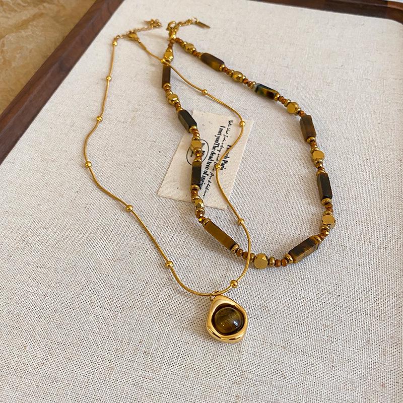 Sun & Stone Pendant Necklace - Titanium & Stainless Steel Clavicle Chain Jewelry