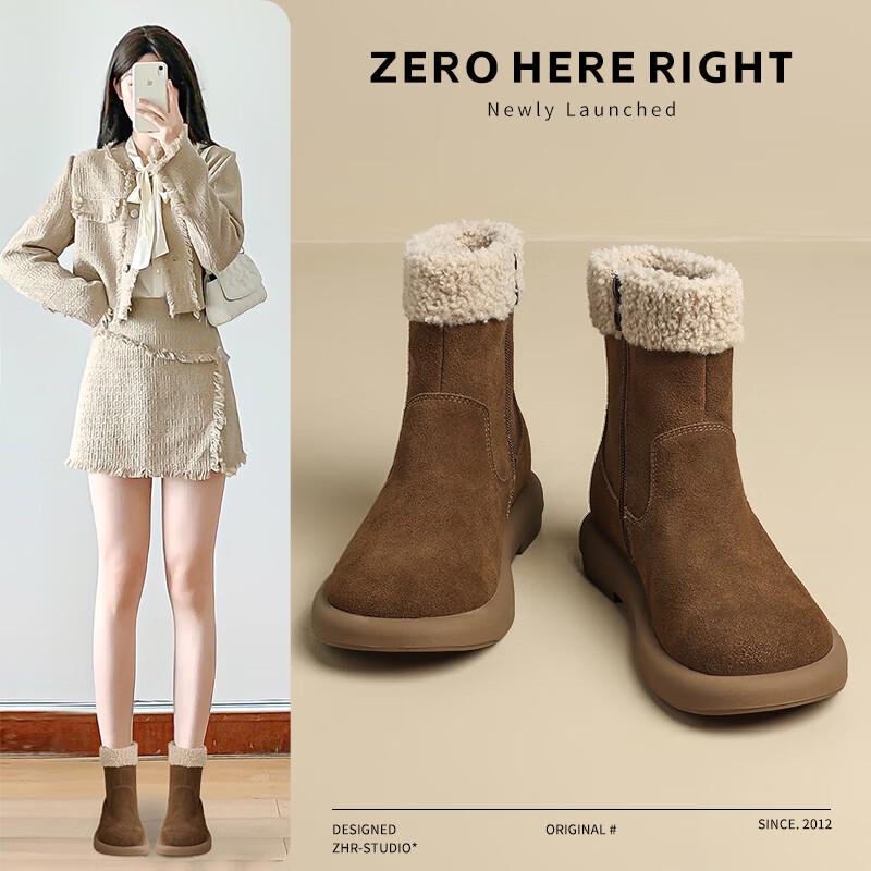 ZHR Women s Leather Plush-Lined Snow Boots 38