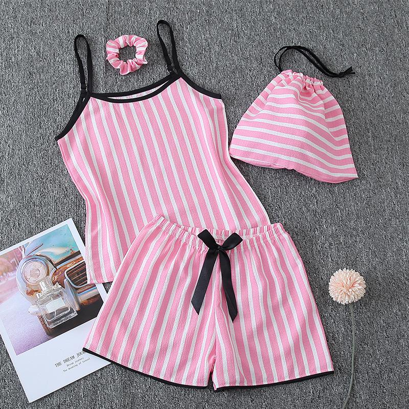 Parent-Child Matching Cotton Pajamas Set - Women's Tank Top & Shorts with Children's 7-Piece Homewear.