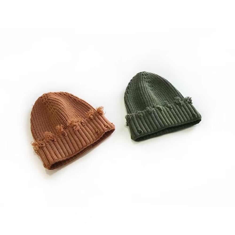 Solid Color Knitted Hat Dilapidated Hole Hip-Hop Hat New Beanie Cap Women Men