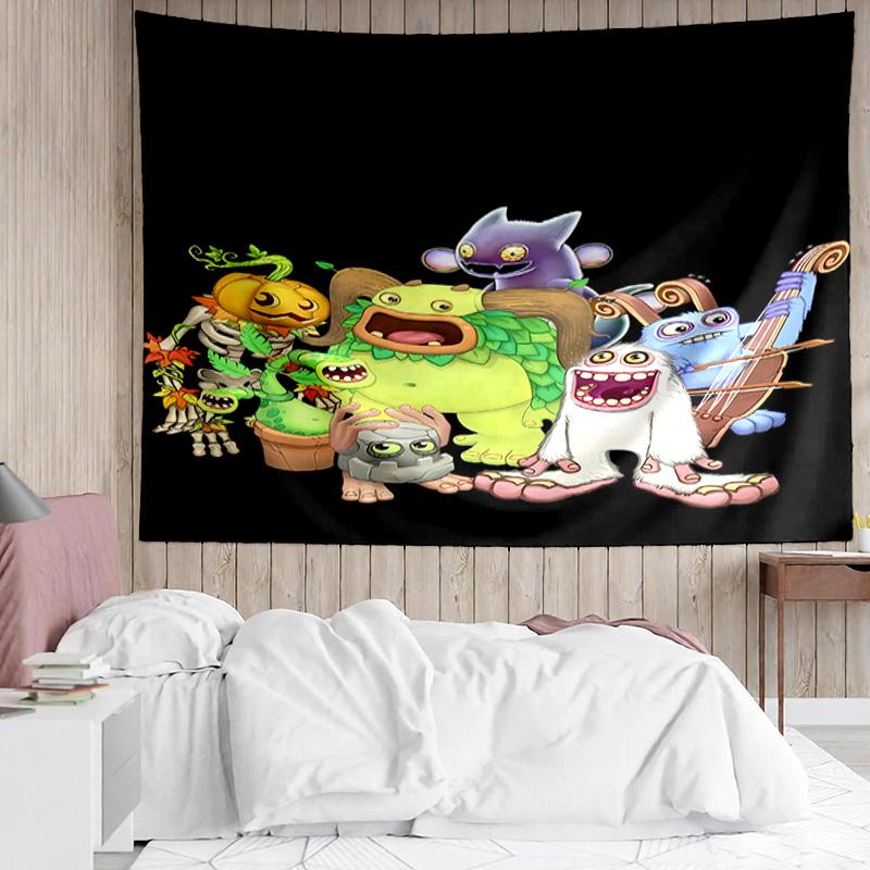 My Singing Monsters Wandteppich für Schlafzimmer Ästhetik Klassenzimmer Wandbehänge für Wohnzimmer Studentenwohnheim Büro, Ideales Kreatives Geschenk