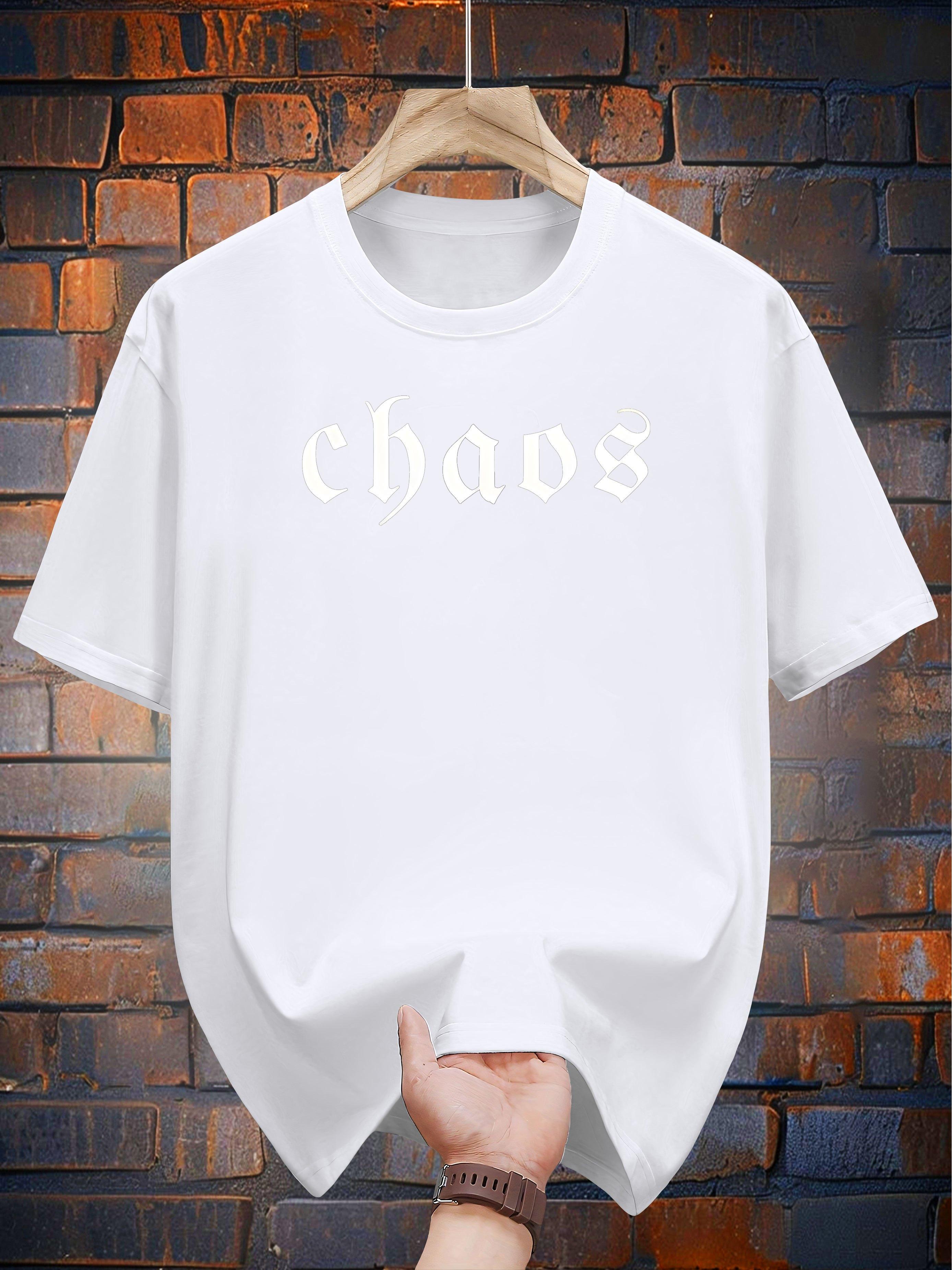 Navy Blue Chaos Print Cotton T-shirt - Casual Short Sleeve Summer Tee S