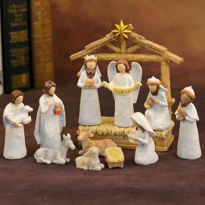 12Pcs LED Nativity Scene Set Resin Christmas Manger Angel Figurines with Star Light Holiday Tabletop Decor for Home Church